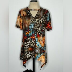 Multicolor V-Neck Patterned Women's Top